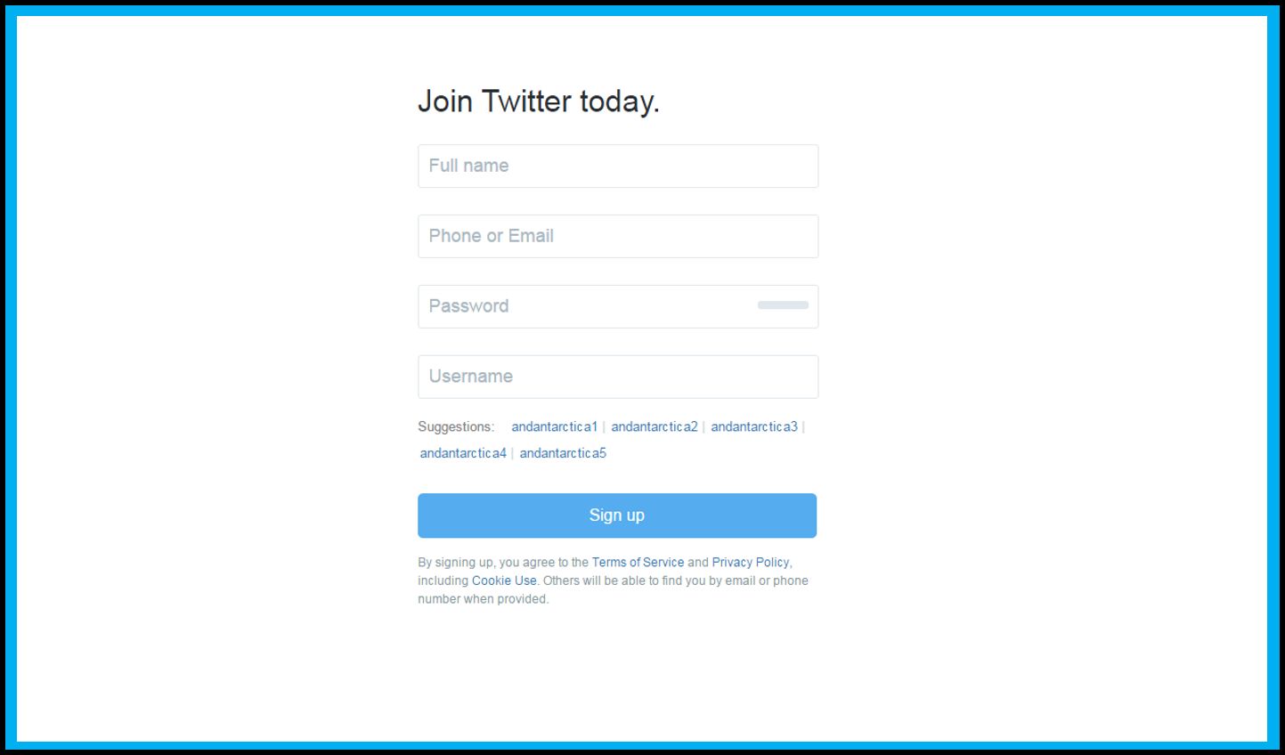 Signup Your Account On Twitter